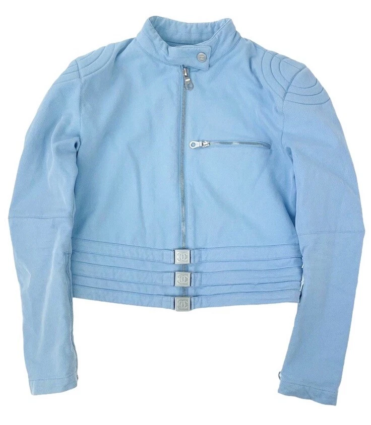Giacca Chanel Vintage 2002 Paris H Blu Motociclista Logo 34 36 38 2 4 6 Cappotto S M