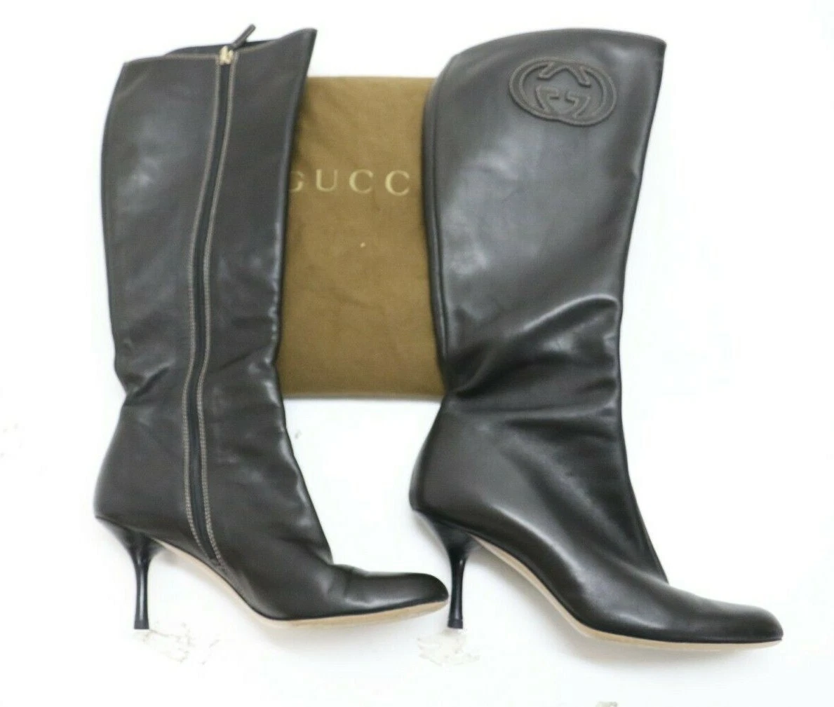 Gucci Bottes en cuir noir logo G à emboîtement US 8,5 / 39 EU