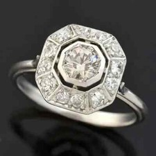 2.0Ct Art Decot Style Round Lab-Created Diamond Engagement Ring In 925 Silver