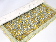 Indian Yellow Floral Hand Block Stitching Blanket Cotton Reversible Baby Quilted