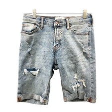 Abercrombie Kids Jean Shorts Youth Boys 15/16 Blue Distressed Roll Cuff Light