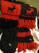 Abercrombie & Fitch Women’s Red Navy Blue Stripes & Solid Blue Scarf Moose Logo