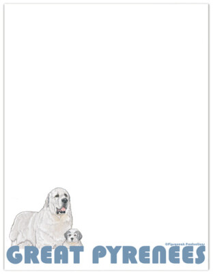 Great Pyrenees Printable Stationery, Writing Paper, 8.5