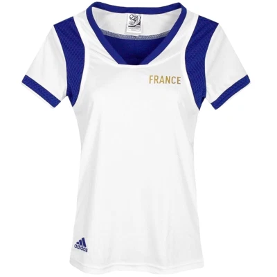 Adidas Damen Sport T-Shirt Fitness Tank Top Stretch Laufshirt France weiß/blau - Bild 1 von 4