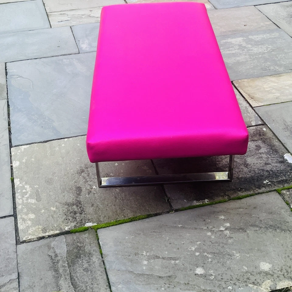 Mid Century Modern Chrome And Channel Upholstered Bench After Milo Baughman - Image 4 of 4