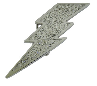 New Lightning Bolt Belt Buckle Ice Style Flash Silver Metal Rhinestone Men Women