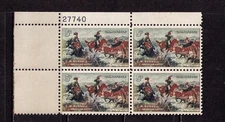 US USA Sc# 1243 MNH FVF PLATE # BLOCK C.M. Russell Artist Horse Cattle Cowboy