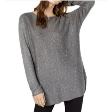 I.N.C International Concepts Medium Embellished Shirttail Knit Sweater Gray