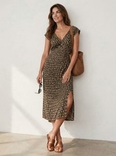 Madewell Dress Women Midi Floral Green V-Neck Size 0 Cap Sleeve
