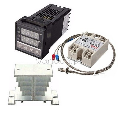 REX-C100 SSR-40DA Relay Solid State Thermostat+K type Thermocouple+Heat Sink #jg