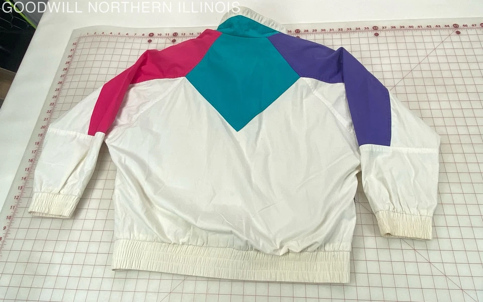 Vintage Women's Izzi Colorblock Windbreaker Jacket White Pink Purple Teal - Image 4 of 4