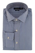 Polo Ralph Lauren Men's Slim Fit Striped Poplin Dress Shirt BluW 17.5" 44cm 