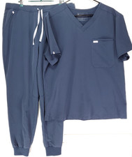 Figs Scrub Set Men's XL Leon Top & XL/S Tansen Jogger Pants Dark Harbor Blue EUC