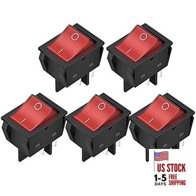  30A Rocker Switch 4 Pin Red LED Lighted Rocker Toggle Switch DPST Heavy 12V