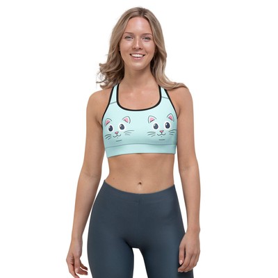 Light Cyan Boob Cats Kitties PopFelix Designer Women s Sports Bra