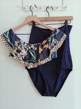 Trina Turk Fiji Floral Off Shoulder Bikini Set Navy High Waist Size 10