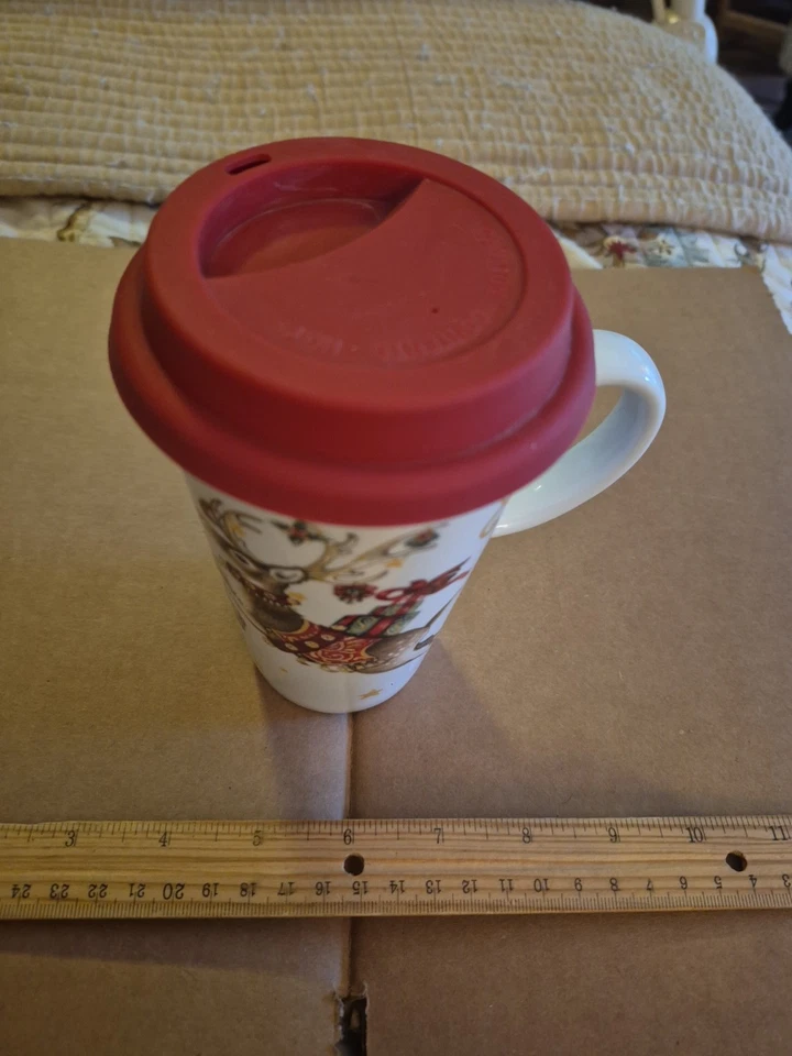 Williams Sonoma ERA LA NOCHE ANTES DE NAVIDAD Taza de Viaje Reno con Tapa Usada en Excelente Condición Foto 3 de 4