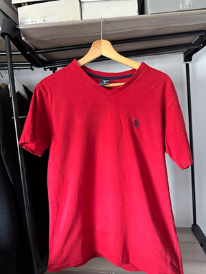 US Polo Assn. Herren T-Shirt S Rot V-Ausschnitt Kurzarm mit Logo