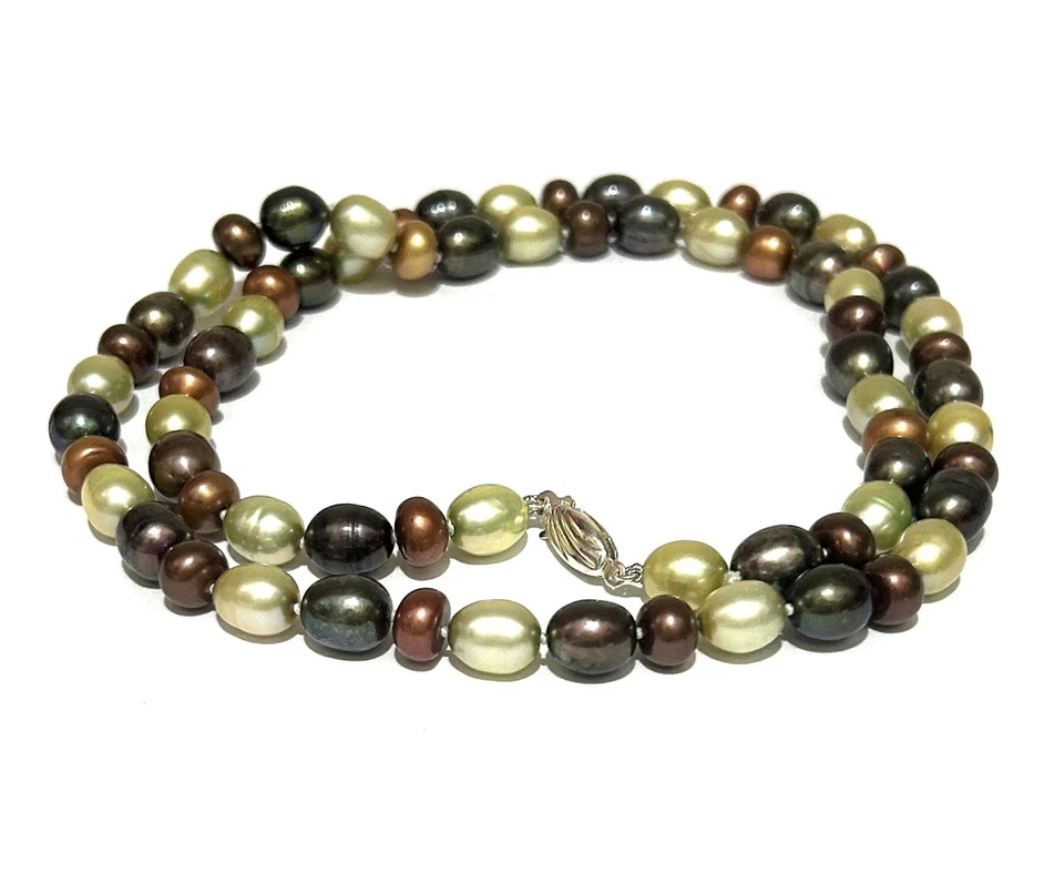 Hand Knotted 7.5 x 10mm Iridescent Multidcolors Cultured Oval Pearl 24" Necklace - Image 4 of 4
