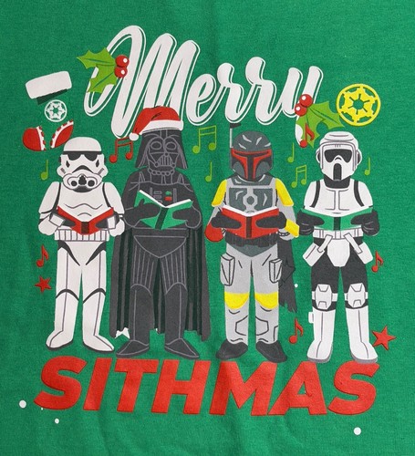 NWT Boys Star Wars MERRY SITHMAS Short Sleeve XL 16/18 T-Shirt Green Vader Xmas - Picture 2 of 2