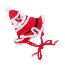 Christmas Dog Hats Winter Crocheted Headwear Santa with Chin Rope