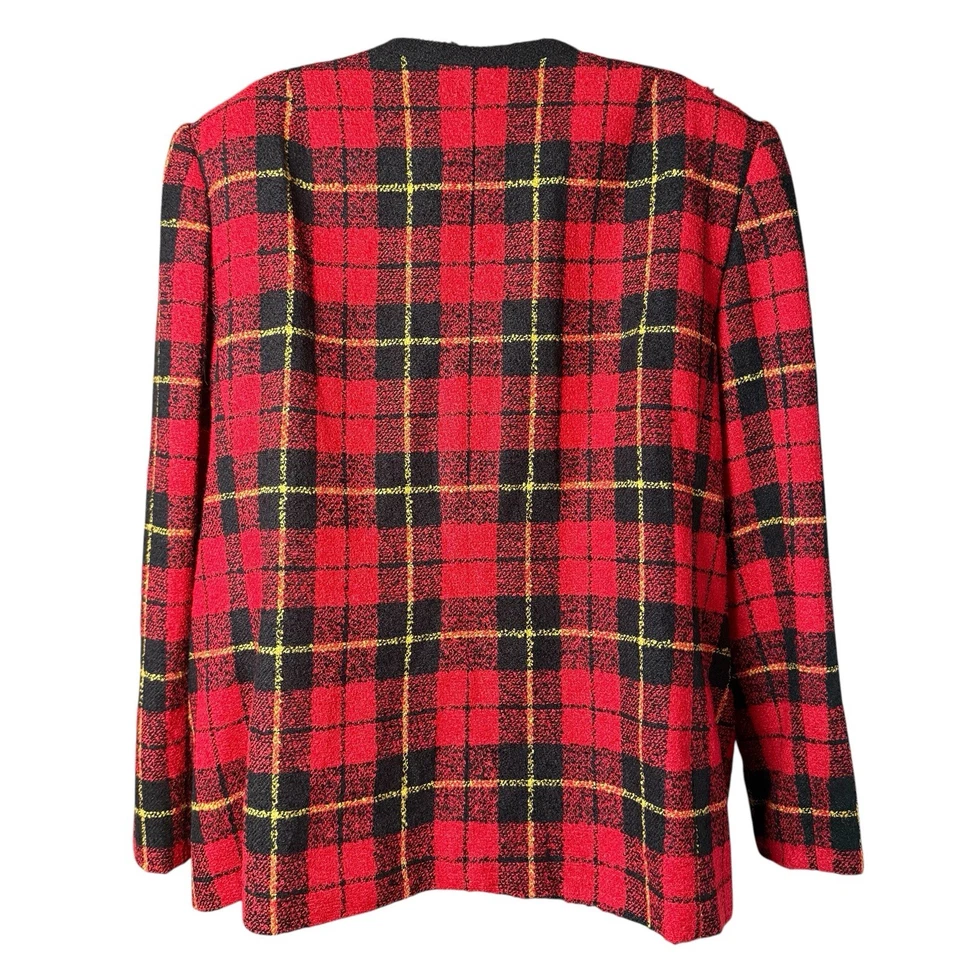 Chaqueta Blazer Lord & Taylor Talla Grande 22W Tweed Cuadros Roja Negra Años 90 Festiva Foto 3 de 4
