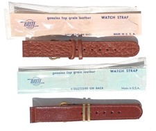 TWO (2) MINT ORIG WW2 1944-DATED GI-ISSUE BROWN LEATHER WATCH BANDS, GOATSKIN