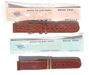 TWO (2) MINT ORIG WW2 1944-DATED GI-ISSUE BROWN LEATHER WATCH BANDS, GOATSKIN