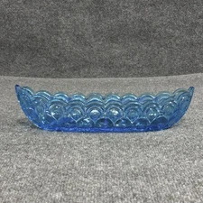 Vintage Weishar Moon & Stars 12.5" Canoe Relish Dish Cobalt Blue Pressed Glass