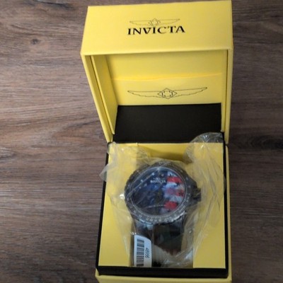 Invicta Men s Quartz Analog Flag Dial 48mm 100m Black Steel Case Silicone Strap