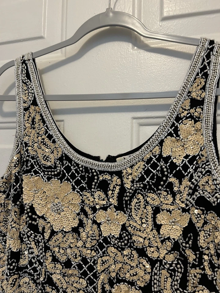 Niteline 女式黑色复古串珠亮片修身喇叭裙 - 8 码 — 第 2/4 张图片