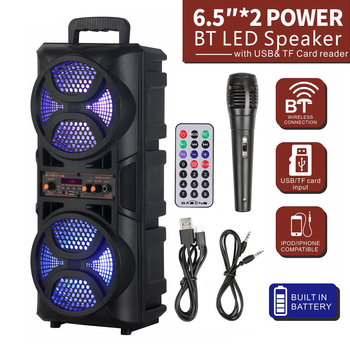 3000W Portable Party Bluetooth Speaker Dual 6.5