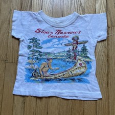 Vintage 60s Sioux Narrows Canada Toddler T Shirt Souvenir Art Youth 2T
