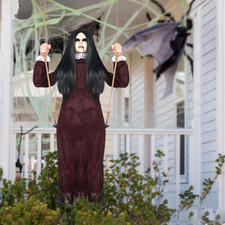 Scary Halloween Decorations Outdoor Hanging Swinging Girl with Creepy Expression