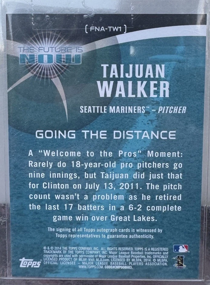 Topps Taijuan Walker The Future Is Now 2014 autógrafo/25 Mets Rookie automático radiocontrol Foto 2 de 2