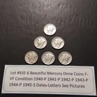 Lot #935 6 Beautiful Mercury Dimes 1940-P 1941-P 1942-P 1943-P 1944-P & 1945-S