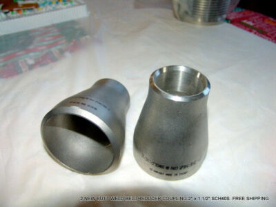 LOT OF 2 NEW BUTT WELD BELL REDUCER COUPLING 2'' x 1 1/2'' SCH40S FREE SHIPPING