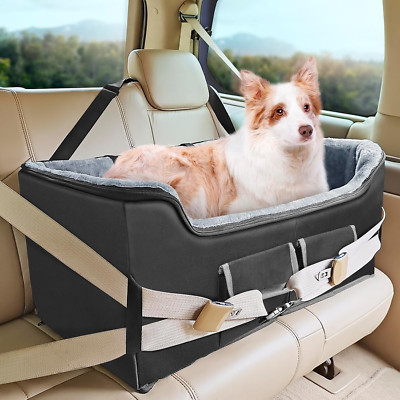 Elevated Dog Car Booster Seat with Safety Leash & Storage for Pets up to 55 lbs