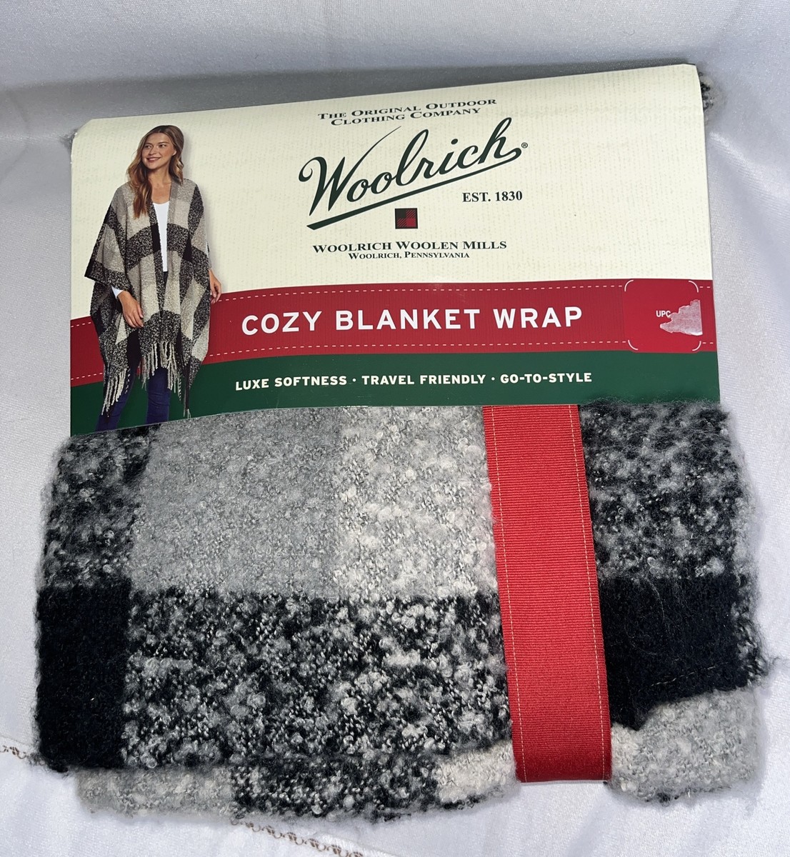 Woolrich Winter Plaid Gray Tones Cozy Blanket Wrap Shawl Soft One