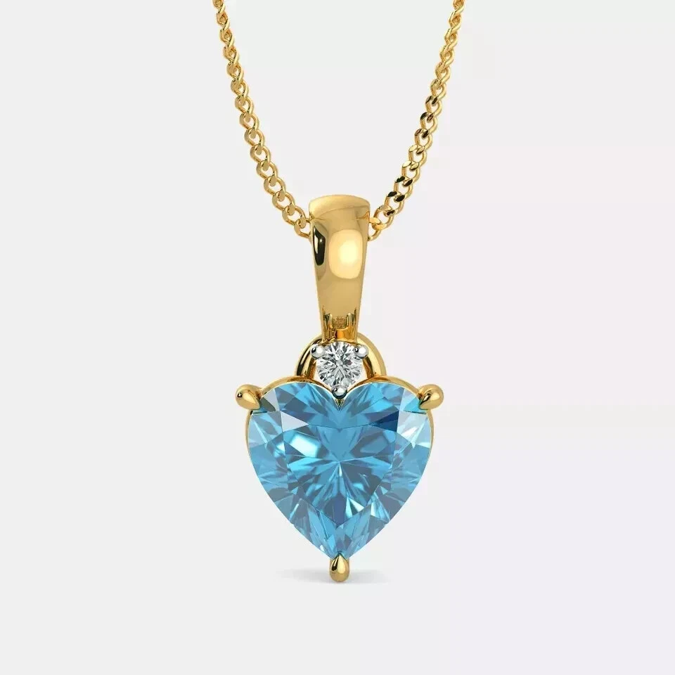 Colgante Corazón Belleza Topacio Azul Simulado Corte Corazón 2.0Ct Chapado en Oro Amarillo 14K Foto 4 de 4