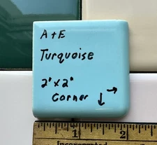 Turquoise:  2" X 2" X 5/16" Ceramic Surface Bullnose Corner Tile, made 1950's