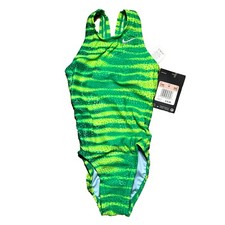 NWT Nike Size 20 Girls 5 One Piece Swimsuit Horizontal Stripes Green Yellow