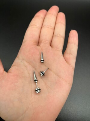 Fake Ear Stretchers – Stainless Steel Taper With Rhinestone Screw Stud Earrings (2pcs)