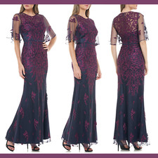 NEW JS Collections 10 Floral Embroidered Flutter Sleeve Gown in Blue F903