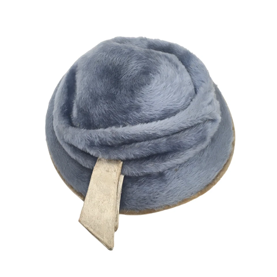 Sombrero de mosquetero Chandra vintage azul imitación piel Cloche con pinzas para el cabello forro de encaje Foto 4 de 4