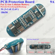 3S 9A 11.1V 18650 Li-ion lithium Battery Cell BMS Circuit Protection Board 12.6V