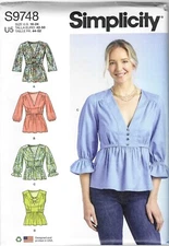 SIMPLICITY 9748 Sewing Pattern Misses' Tops 4 Variations SZ 16-24 UNCUT