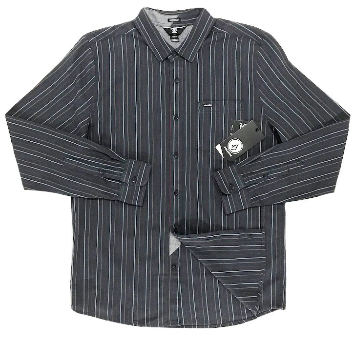 Men's VOLCOM Long Sleeve Striped Gray Colors Cotton Shirt Large L NWT NEW Cool! - Image 2 of 4
