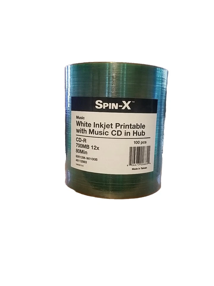 100-PK Spin-X Digital Audio CD-R DA Music White Inkjet Printable Blank Disc - Image 2 of 3