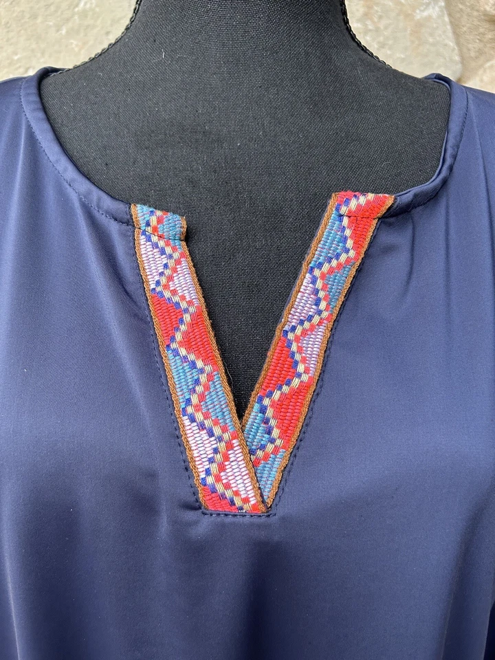 Платье Caribbean Joe UPF XL темно-синее Rashguard купальное покрывало вышитая отделка EC - Изображение 3 из 4